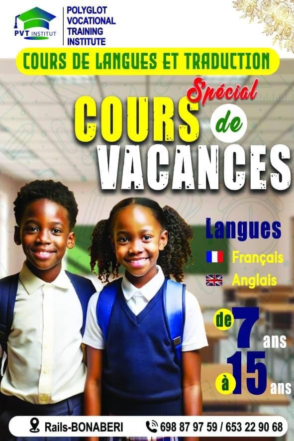 Affiche des cours de vacances PVT Institut pour enfants de 7 à 15 ans